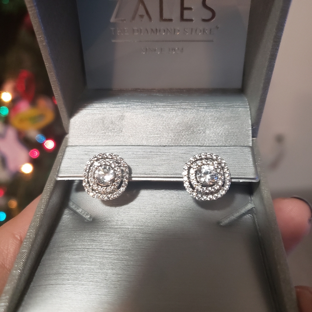 Zales Diamond Double Halo Earrings Silver Studs